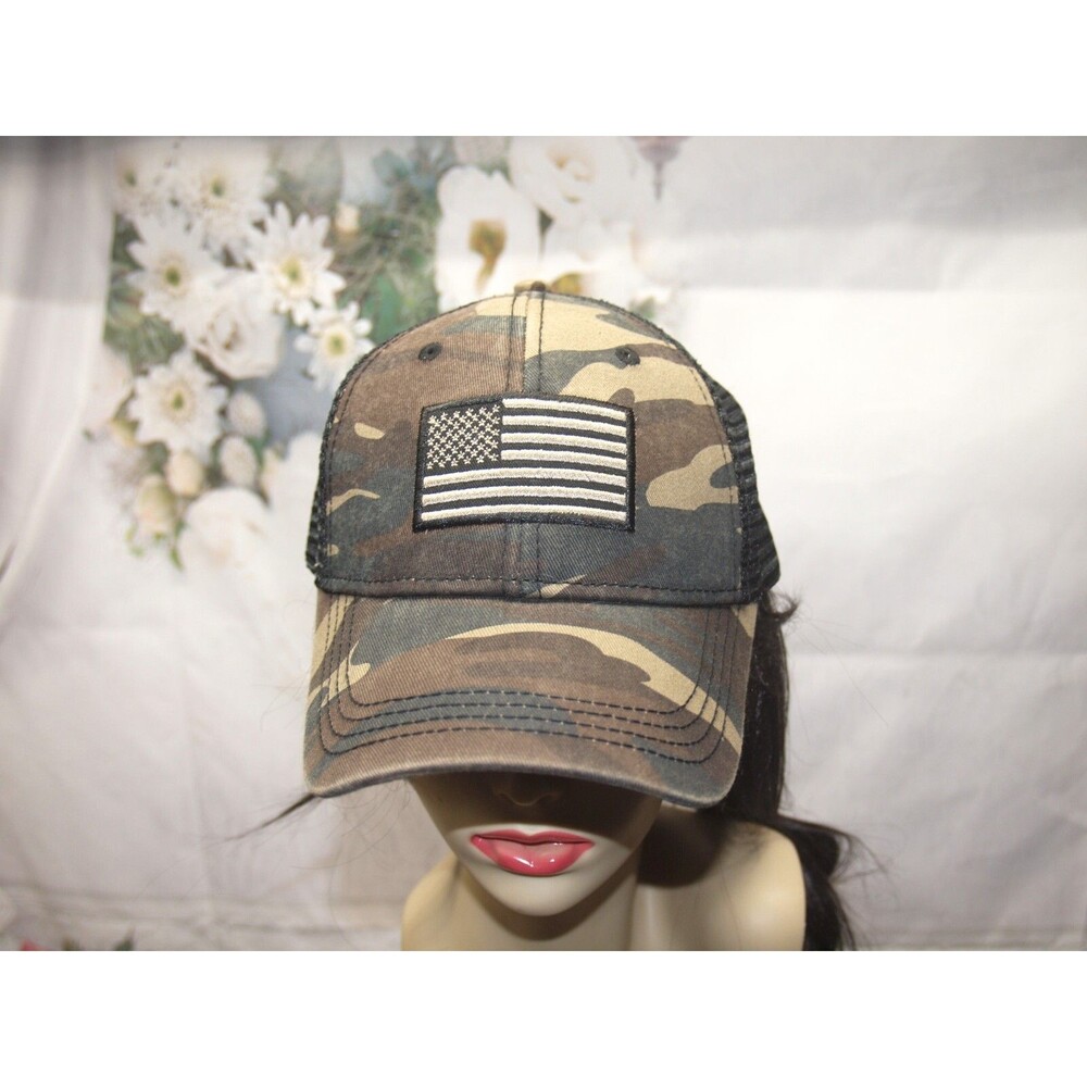 American Flag Camo Trucker Cap Hat Snapback H3 Headwear Stone Washed look